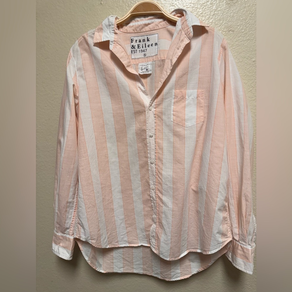 Frank & Eileen Peach and White Striped Button-Down Shirt